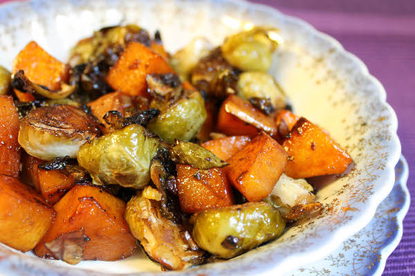 spicy maple brussels sprouts and butternut squash