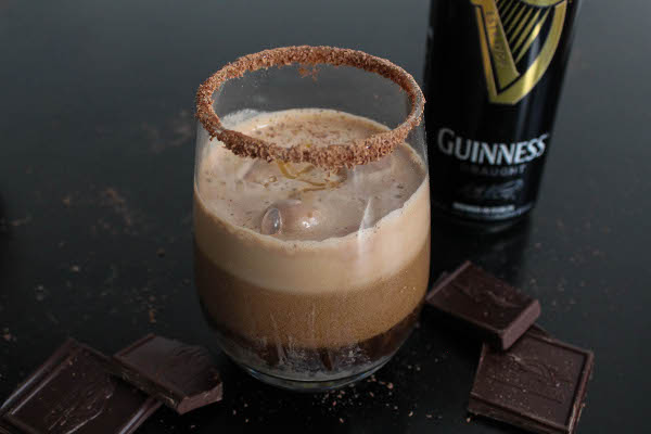 chocolate guinness beer float with salted dulce de leche sauce