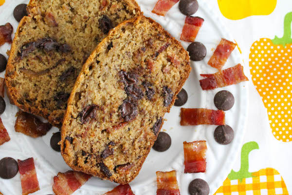 banana bread with candied bacon