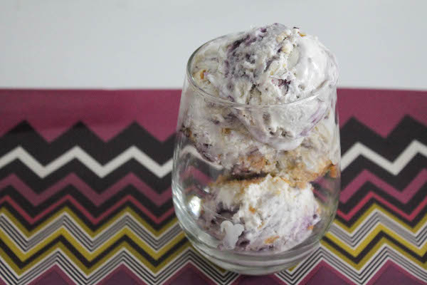 coconut ice cream with blueberry swirl