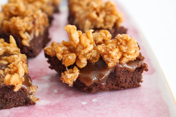 salted caramel brownies with rice crispies