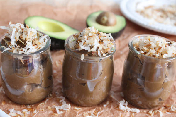 healthy chocolate coconut avocado pudding