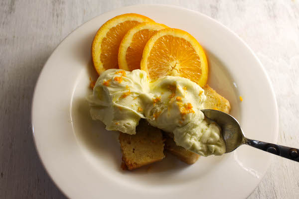 buttermilk cake with olive oil gelato