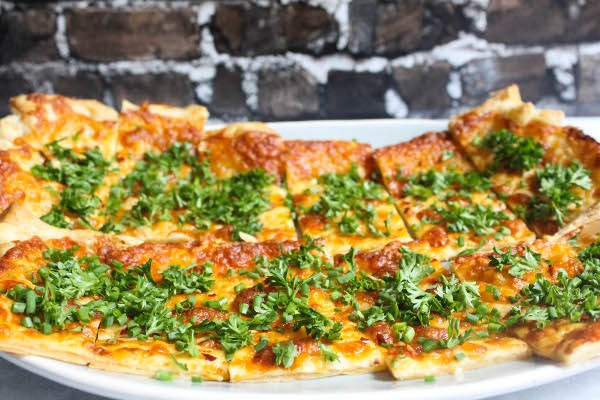 garlic and cheese flatbread with herbs