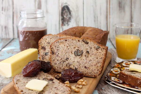 banana bread with walnuts and dates