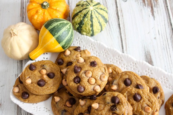 pumpkin cookies with butterscotch and chocolate chips